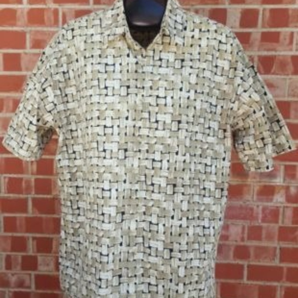 BATCK BAY Men's Hawaiian Basketweave Shirt Sz L